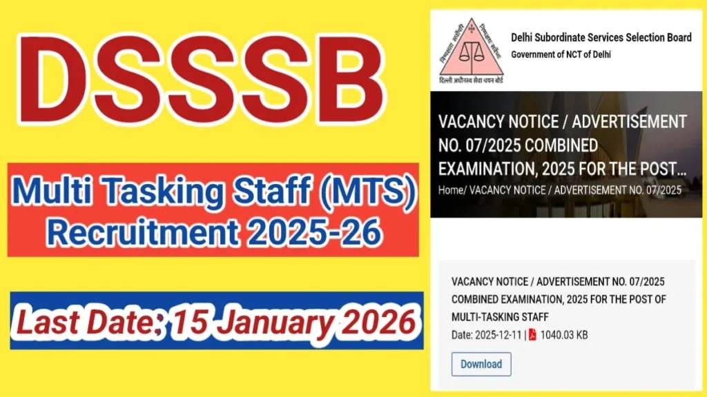 DSSSB MTS Recruitment 2025–26 apply online process and department wise vacancies