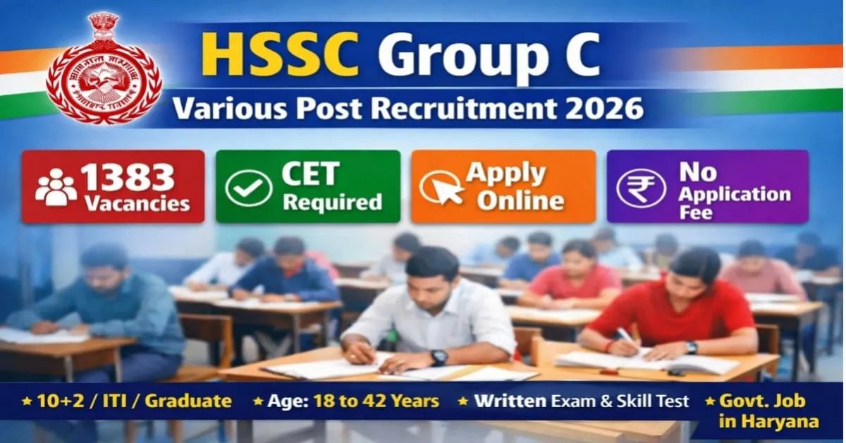 HSSC Group C Various Post Recruitment 2026 notification with 1383 vacancies, CET required and apply online details