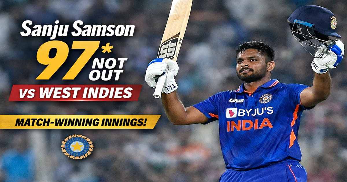 Sanju Samson 97 not out vs West Indies celebrating match winning innings for India